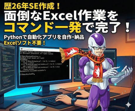 現役SEがPythonで業務自動化ツール自作します 歴26年SE作成！面倒なExcel集計・入力をコマンド一発！ イメージ1