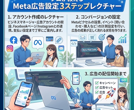 Meta広告の初期設定をサポートします 月700万円〜運用をしているMetaのプロがサポートします。 イメージ2