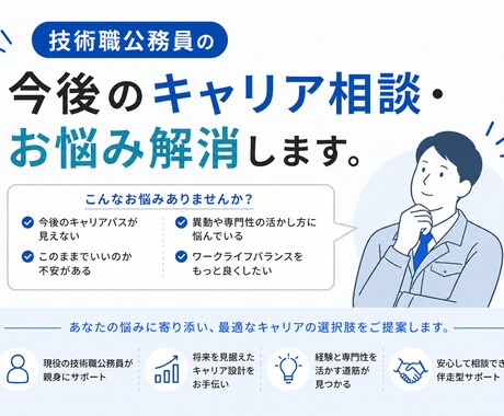 技術職公務員の今後のキャリア相談・お悩み解消します 合格後の不安解消・キャリア相談・悩み解消サポート イメージ2