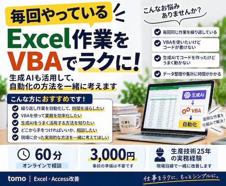Excel作業のVBA自動化を一緒に考えます イメージ1