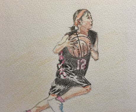 写真から制作、ミニバスの思い出を色鉛筆で描きます あの日のプレーを1枚の手描きイラストに！ イメージ2