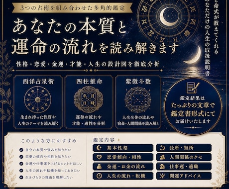 あなた自身を深く知る鑑定をします 星と命式からあなたの「本質」を丁寧に分析します イメージ1