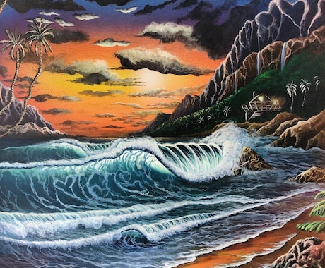 ハワイの風景画をアクリル絵の具で描きます ハワイの大自然をキャンバスいっぱいに表現しましょう