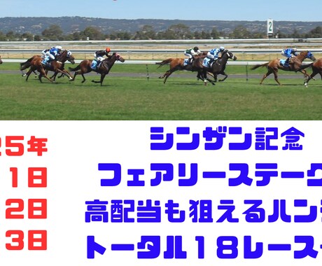 ３日間開催中央競馬❗️全１８レース予想します シンザン記念やフェアリーステークスなど特別戦から重賞レース！ イメージ1