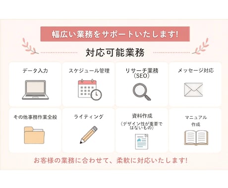 面倒な事務作業・細かい業務をサポートします ひとつひとつ丁寧に、あなたをサポートします。 イメージ2