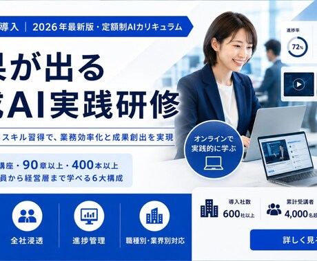 600社導入実績！生成AIがすぐ実務で使えます 月額5,000円から始める業務効率化eラーニング講座 イメージ1