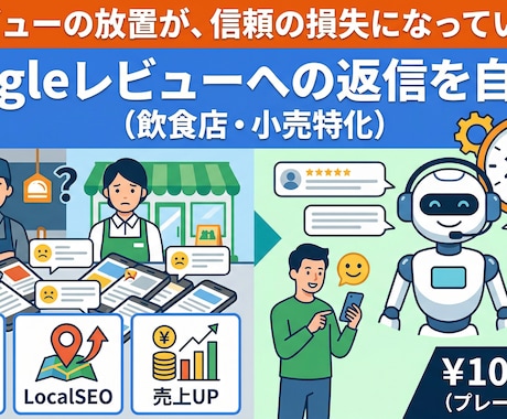Googleレビューへの返信を自動化します レビューの放置が、信頼の損失になっています。 イメージ1