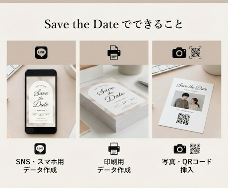 結婚式セーブザデートの作成と印刷代行します LINE送付＆ハガキ印刷の両対応！丸投げで準備楽々◎ イメージ2