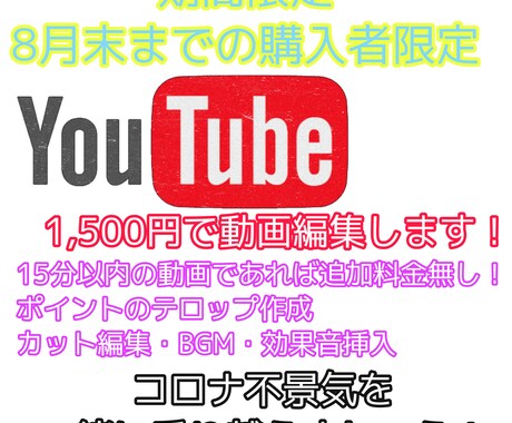 期間限定！高品質な動画編集を格安でします 8月末までにご依頼頂いた方限定となります！ イメージ1