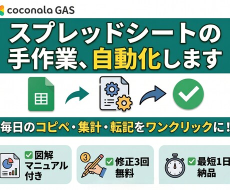 GASでスプレッドシートの手作業を自動化します コピペ・集計・転記、ワンクリックで終わる仕組みに変えます イメージ1