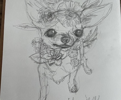 愛犬の似顔絵にお花や植物を添えます 愛犬の似顔絵に、お花や植物を融合させて描きます。 イメージ2
