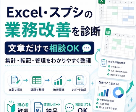 Excel・スプシの業務改善を診断します 何を自動化すべきか文章でわかりやすく整理 イメージ1
