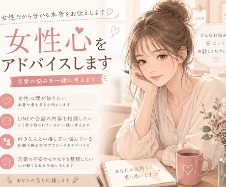 女性目線で恋愛のお悩み伺います 女性だからこそ分かる本音をお伝えします イメージ1