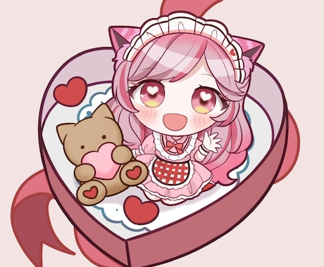 バレンタインBOX♥ミニキャライラスト描きます バレンタインにも！プレゼントボックス量産ＳＤ イメージ1
