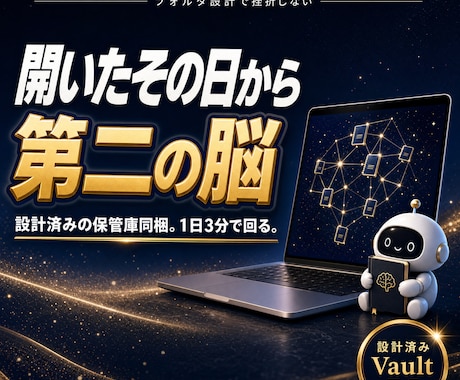 Obsidian製・第二の脳キットを渡します 設計済みVault同梱|開いたその日から1日3分で回る イメージ1
