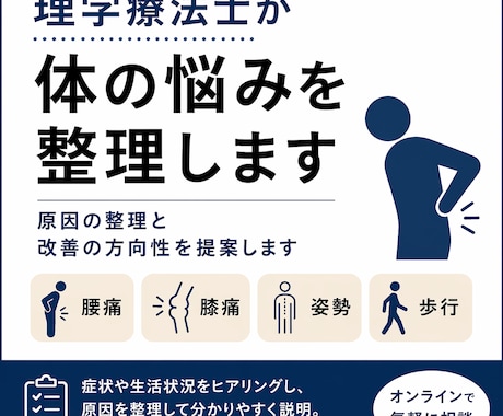 理学療法士が体の悩みを整理します 体の悩みを整理し改善の方向性を提案します イメージ1