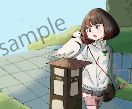 商用可！実風景をイラスト化し人物を描きこみます 風景写真等をイラスト化しオリジナルの人物を。文字入れもOK！ イメージ1