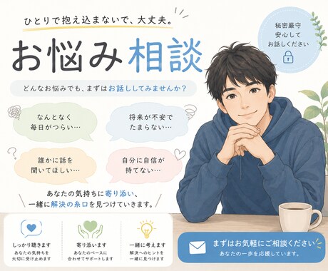 相談や愚痴、誰にも言えない悩みなどお話し聞きます 身近な人に言えない悩みや相談を聞きます。 イメージ1