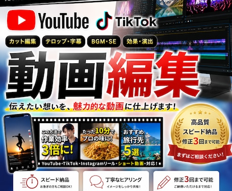 編集ならお任せ！最高の動画を提供します 安い！見やすい！高クオリティの動画を！ イメージ1