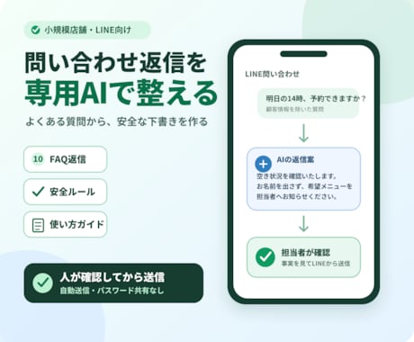 店舗LINEの問い合わせ返信AIを安全に整えます よくある質問10件・安全ルール・使い方を7日で納品 イメージ1
