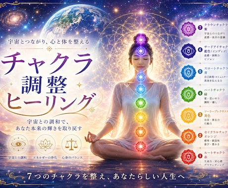 チャクラ調整、宇宙エネルギーとのバランスを整えます 心身の調和とバランスを整え、すべての運気の底上げをします。 イメージ1