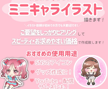 かわいいミニキャラ描きます アイコン·グッズ作成、配信やサムネなどに！ イメージ2