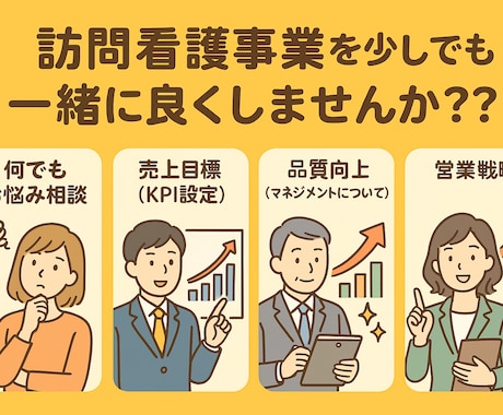 訪問看護運営・マネジメントのお悩みを解決！します あなたの訪問看護事業を一緒により良くしませんか？ イメージ1