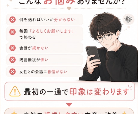 好印象な初回メッセージ一緒に考えます 女性との会話が苦手でも大丈夫☕️自然に改善します イメージ2