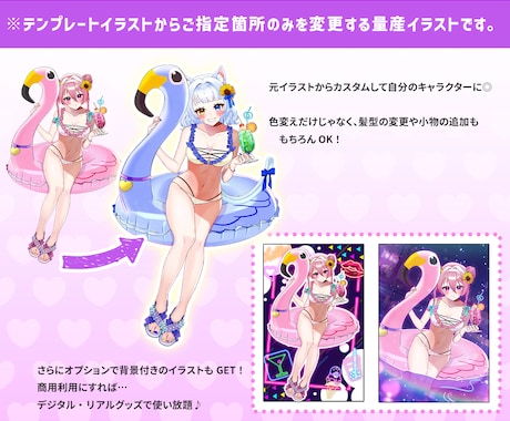 最短当日！IRIAM◎夏の水着イラスト描きます 配信にも！6種の水着から選べる◎キャラを即納でお書きします イメージ2