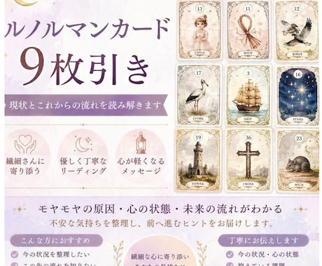 ルノルマン9枚で現状と流れを読み解きます 考えすぎて疲れた繊細さんの心に寄り添います イメージ1
