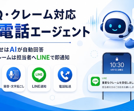 FAQ・クレーム対応AI電話を構築しますます 問い合わせ対応を自動化し重要案件を人へ通知 イメージ1