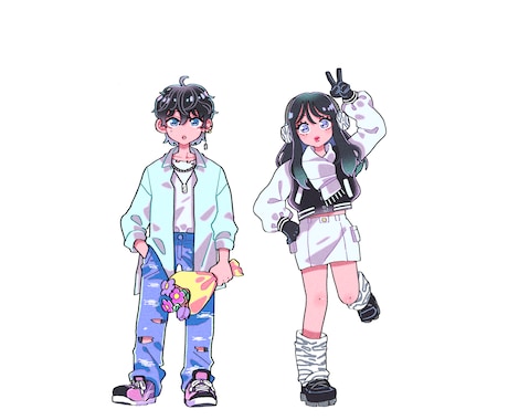 7等身のキュートでポップなイラスト描きます カラーは2タイプから選べる！SNSアイコン、挿絵、グッズなど イメージ1