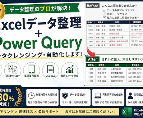 Excelの面倒な集計・データ整理を自動化します 重複削除・表記揺れ修正・Power Query対応 イメージ1
