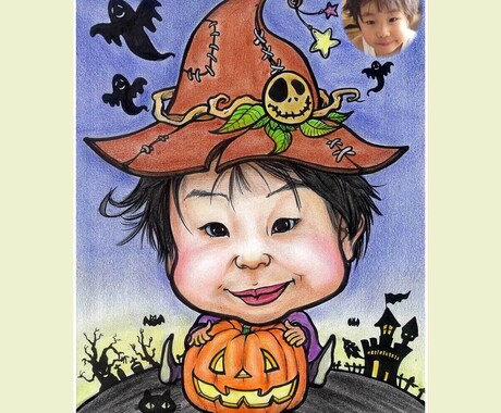 10月限定の似顔絵★ハロウィン仕様で描きます お店でも大人気のカリカチュア似顔絵です！ イメージ1