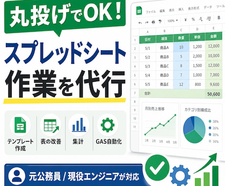 スプレッドシートの管理表を使いやすく整えます 売上・顧客・在庫・案件管理など、日々の管理表を改善します イメージ1