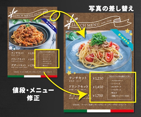 即日対応！メニュー表の修正・差し替え対応します 既存メニュー表の更新作業に対応します。 イメージ2