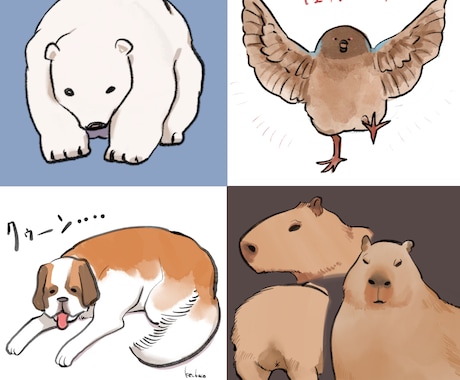 素朴でゆるい動物の絵を描きます 淡い感じで描かれた、見ていて気が抜ける動物の絵 イメージ1