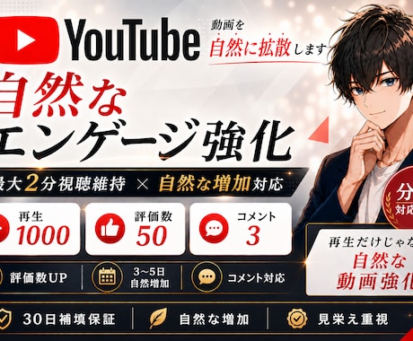 YouTube動画を自然に拡散ます 再生1000＋評価数50＋コメント3 イメージ1