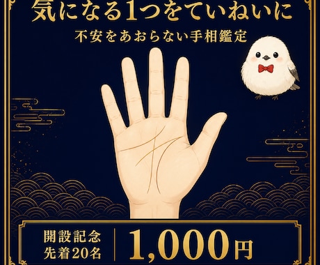 開設記念｜手相で気になる1つを統計で読み解きます 手のひらから、今のあなたをやさしく読み解く イメージ1