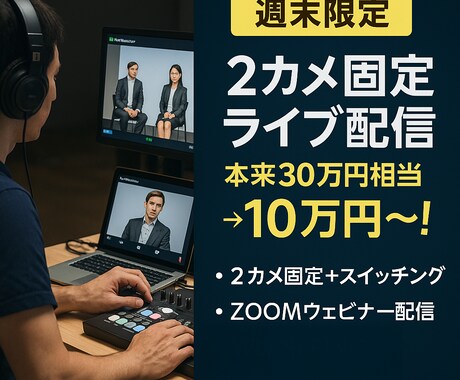 週末限定、2カメ固定ライブ配信します 2台の固定カメラによるライブ配信（スイッチング込み）をご提供 イメージ1