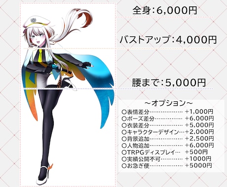 立ち絵、一枚絵、サムネイル、イラスト描きます ご希望により、表情差分、ポーズ差分、衣装差分が追加可能です！ イメージ2