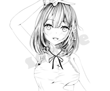 線画の可愛い女の子描きます 漫画風タッチ黒一色のオリキャラ制作 イメージ2