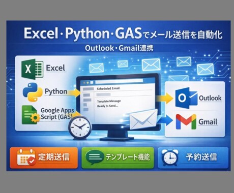 メール送信を完全自動化する支援ツールを販売します 面倒なメール作成・送信作業を自動化。定期実行なども可能！ イメージ1