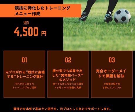 競技特化トレーニングを現役プロ契約選手が作ります プロで通用した“動ける身体作り”を完全オーダーメイドで提供。 イメージ2