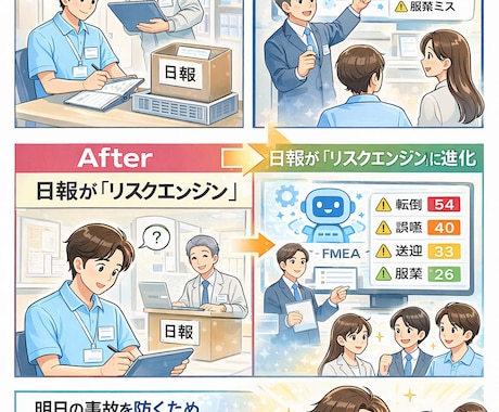 ヒヤリハットを未然に防ぐ！次世代業務日報提供します いつもの記録を書く、AIが『予言者』になってくれるシステム イメージ1