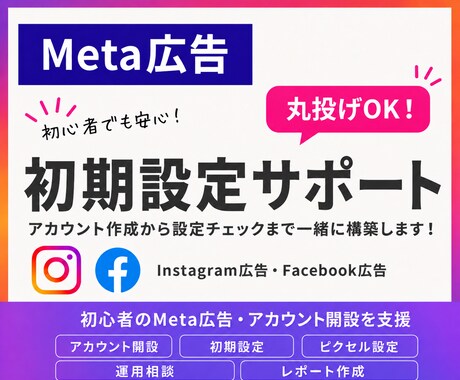 初心者でもOK！Meta広告の初期設定します 翌日から出稿可！開設～設定チェックまでサポート イメージ1