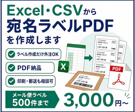 Excel・CSVから宛名ラベルPDFを作成します 配送伝票・国際郵便ラベルにも対応 イメージ1
