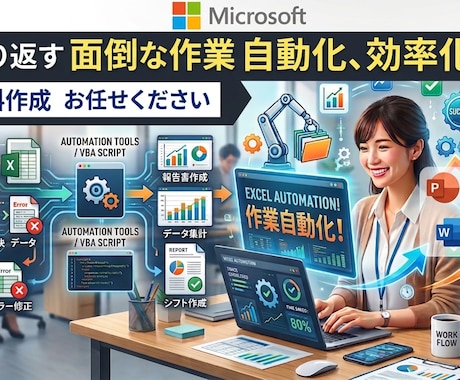 繰り返す面倒なExcel作業自動化！効率化します Excelのことは気軽にご相談ください！ イメージ1