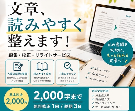 文章を読みやすく伝わる形に整えます イメージ1