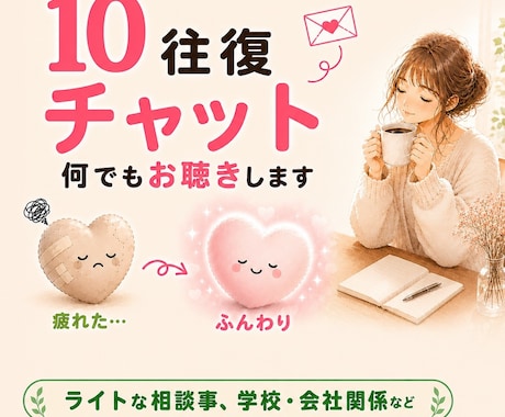 チャット10往復で心に寄り添い丁寧にお聞きします 話すほどじゃない もやもやも否定せず優しく受け止めます イメージ1